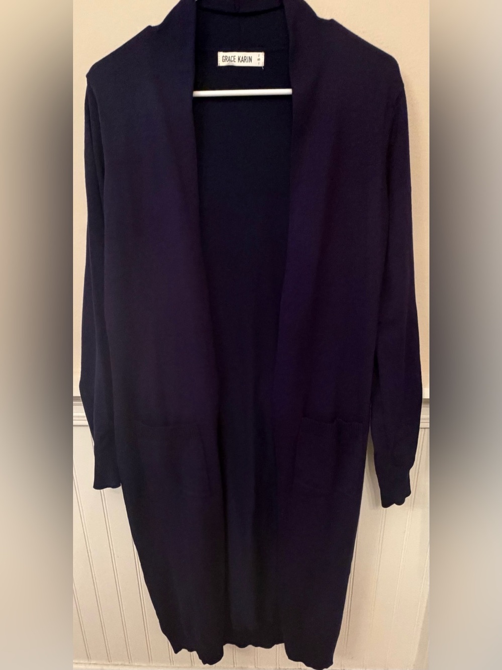 Women’s Navy Open-Front Long Cardigan Sweater